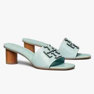 Tory Burch $298 Ines 55MM Leather Mules Blue Turquoise Sea Bubble Mid Heel